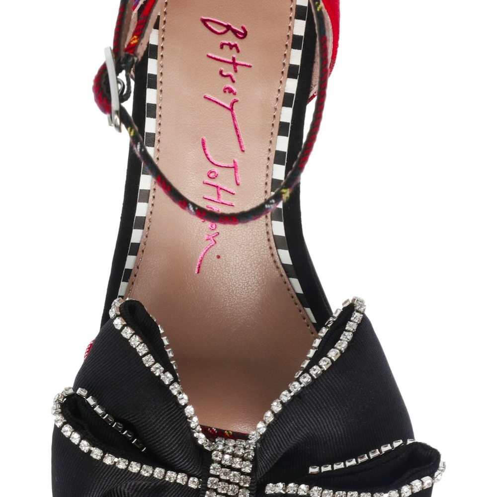 Betsey Johnson Kids Red Plaid Zayle Sandal with Rhinestone Bow